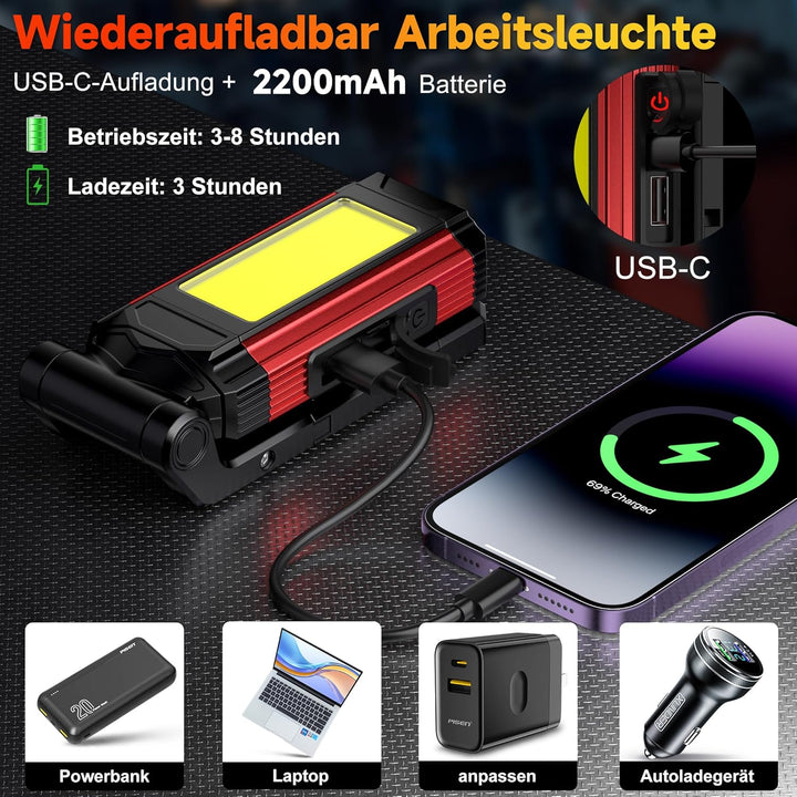 Daphomeu LED Arbeitsleuchte Taschenlampe, Ultra-Helle Werkstattlampe, Akku-Betrieben Inspektionslamp
