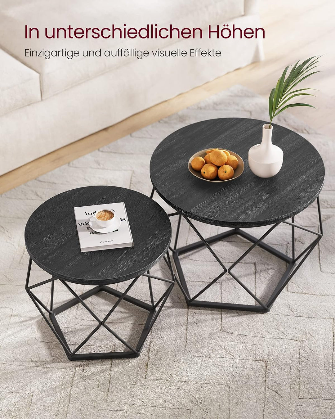 VASAGLE Couchtisch rund, 2er Set, Wohnzimmertisch, Beistelltisch, modern, abnehmbare Tischplatte, fü