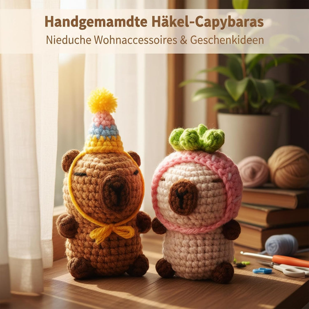 Hoypeyfiy Häkel-Set, Capybara-Stil Komplettes Häkeltiere Set mit Video-Anleitung Einfache Häkelanlei