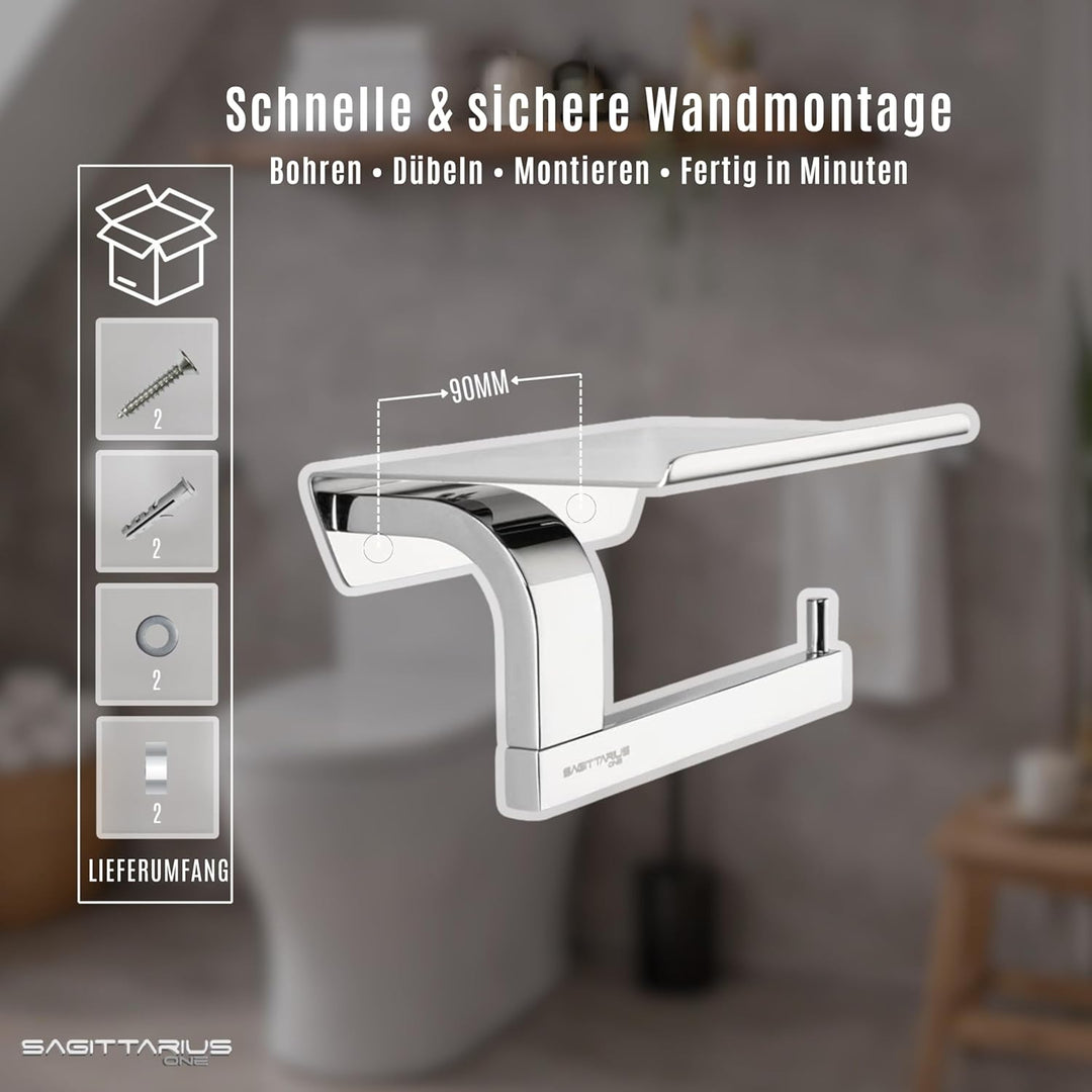 Sagittarius One 160S1 Toilettenpapierhalter mit Ablage Edelstahl | Klopapierhalter mit Ablage | WC P