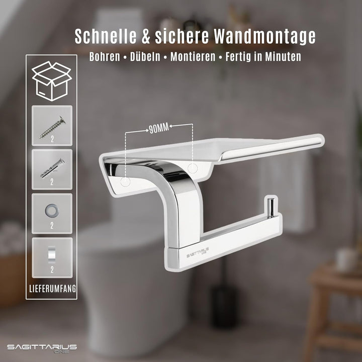 Sagittarius One 160S1 Toilettenpapierhalter mit Ablage Edelstahl | Klopapierhalter mit Ablage | WC P