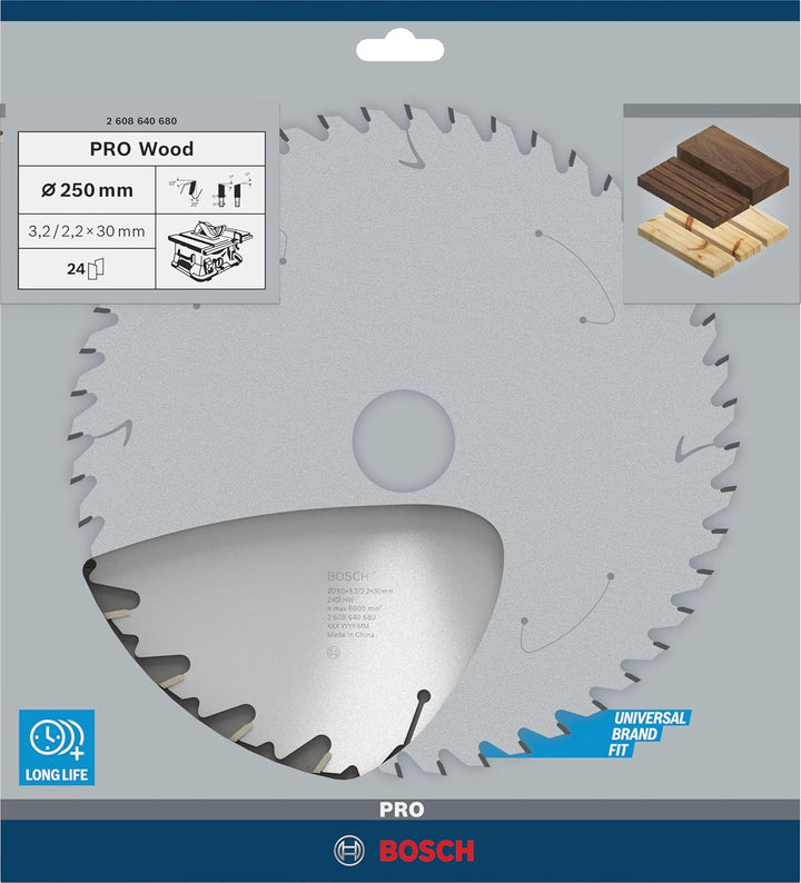 Bosch 1x PRO Wood Kreissägeblatt für Netz-Tischkreissägen (für Weichholz, Hartholz, Ø mm, Profession
