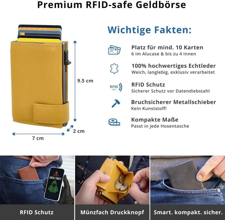 SecWal Kartenetui mit Münzfach Druckknopf inkl. Geschenkbox - Made in Germany - Echtleder Mini Geldb