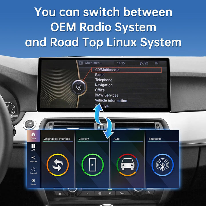 Road Top 12,3 Zoll Ultraschmaler Autoradio Carplay für BMW 5er F10 mit CIC | 2010-2011 Jahr, Linux H