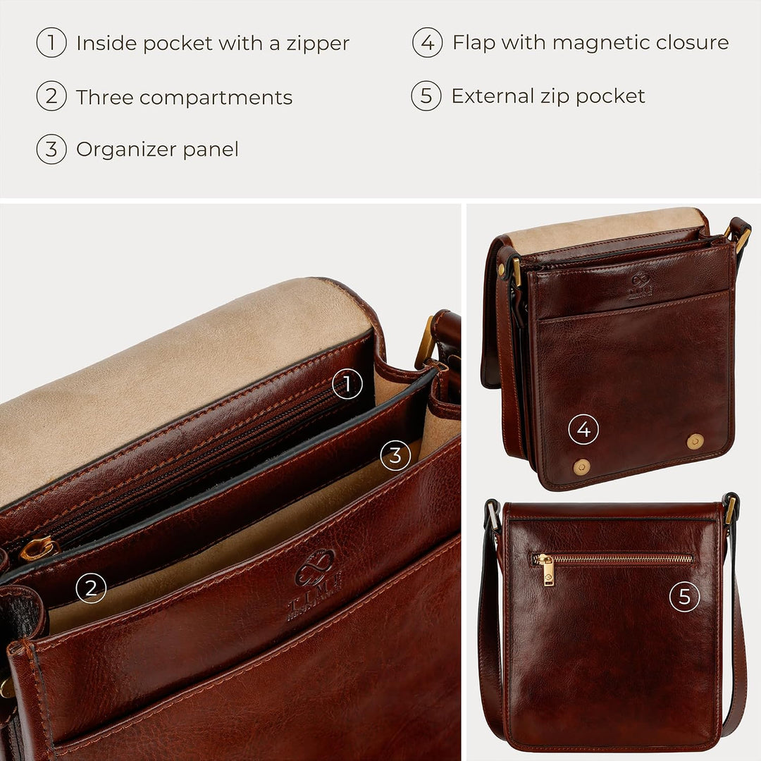 Time Resistance Schultertasche aus Leder Herren - Messenger Bags - Umhängetasche Herren - Elegante L