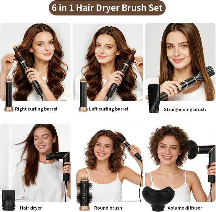 6 in 1 Hairstyler, Professioneller Föhnbürste Haarstyler, Hair Styler Set mit Auto Luft Links/Rechts