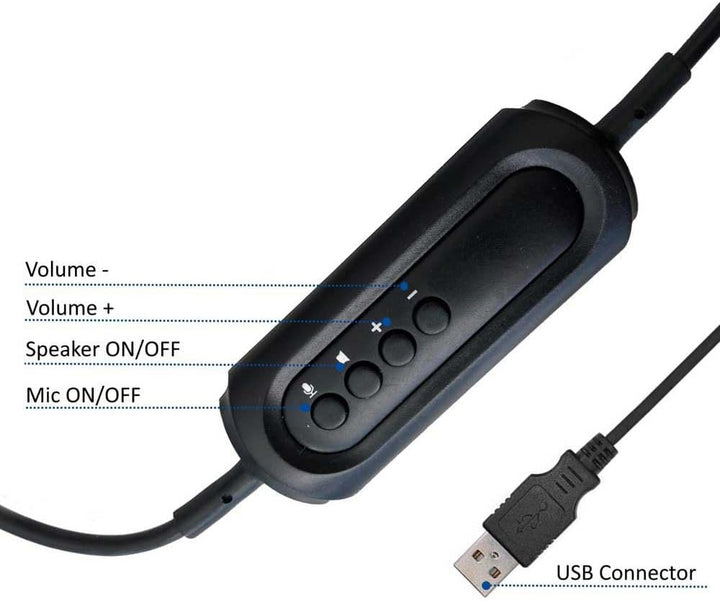 Ewent EW3568 Leichtes USB Headset mit Mikrofon für PC,Lautstärkeregler und Stummschalter für Mikrofo