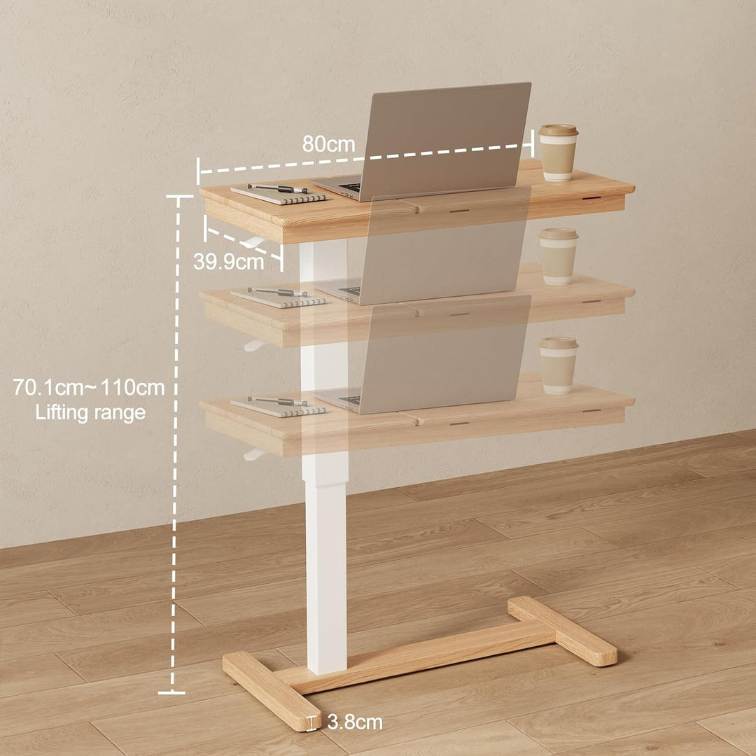 YQJJGL Massivholz-Beistelltisch mit Rollen, mobiler Stehtisch, 80 × 40 cm grosse Tischplatte, verste