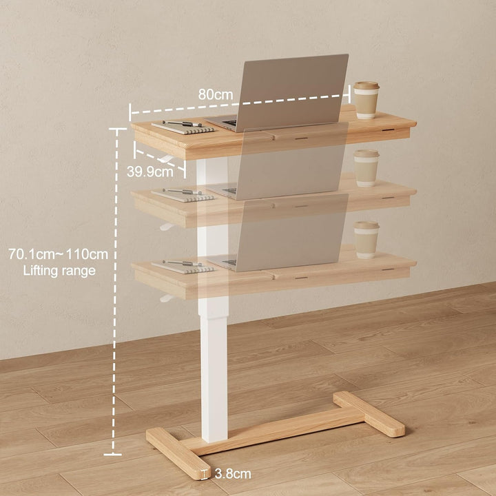 YQJJGL Massivholz-Beistelltisch mit Rollen, mobiler Stehtisch, 80 × 40 cm grosse Tischplatte, verste