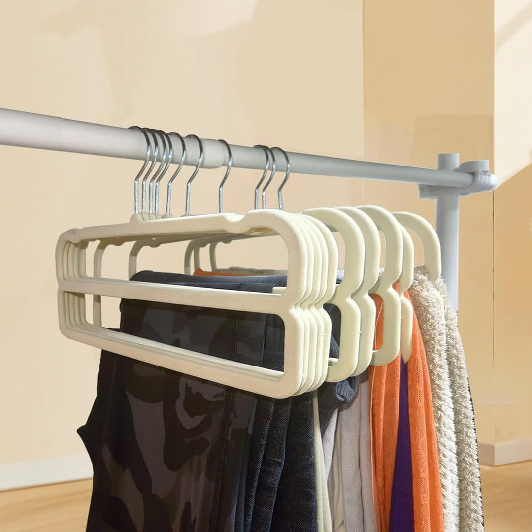 WJWSKI Hosenbügel,10 Stück rutschfeste Samt Kleiderbügel Hosen, Platzsparender Hosenrockbügel mit 36