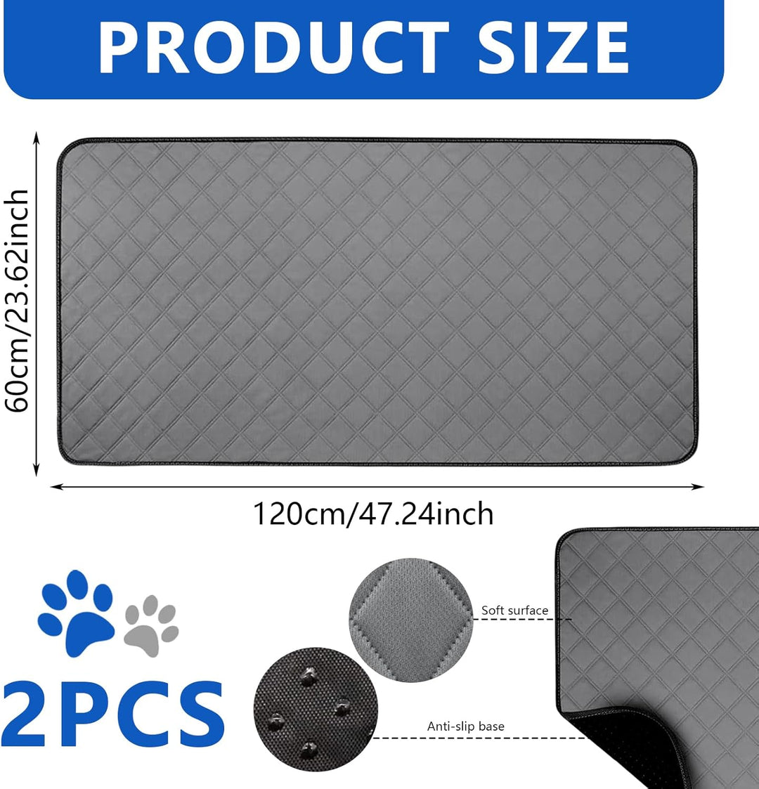 PIPI Pads für Meerschweinchen, 2 Pcs Waschbar Haustier-Urinunterlage, 120 * 60cm Schnell Absorbieren