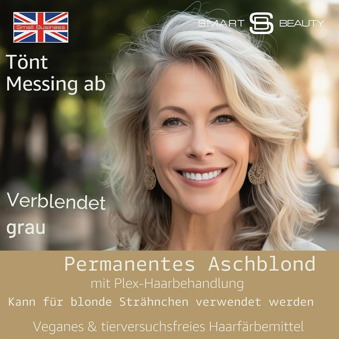 Aschblondes Haarfärbemittel mit Plex Haarpflege Conditioner, permanente Haarfarbe mit einer kühlen b