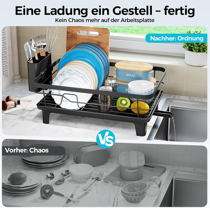 Abtropfgestell Geschirr, Platzsparender Abtropfgestell für Küchentheke, Geschirrabtropfgestell aus E