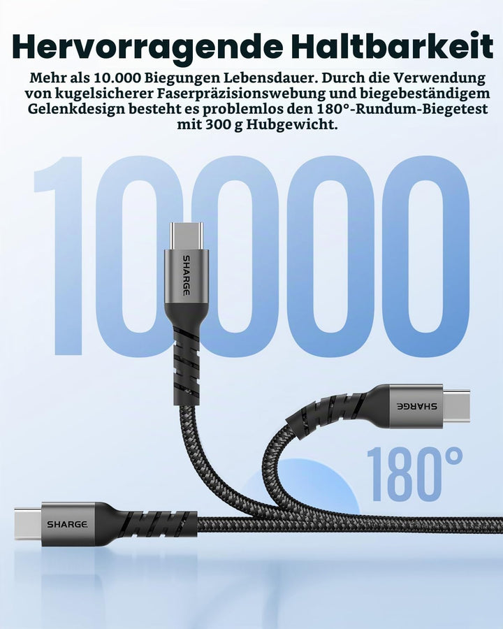 sharge 240W USB-C-Schnellladekabel, 1,5m Geflochtenes USB-C PD3.1, Extrem Langlebig für MacBook Pro,