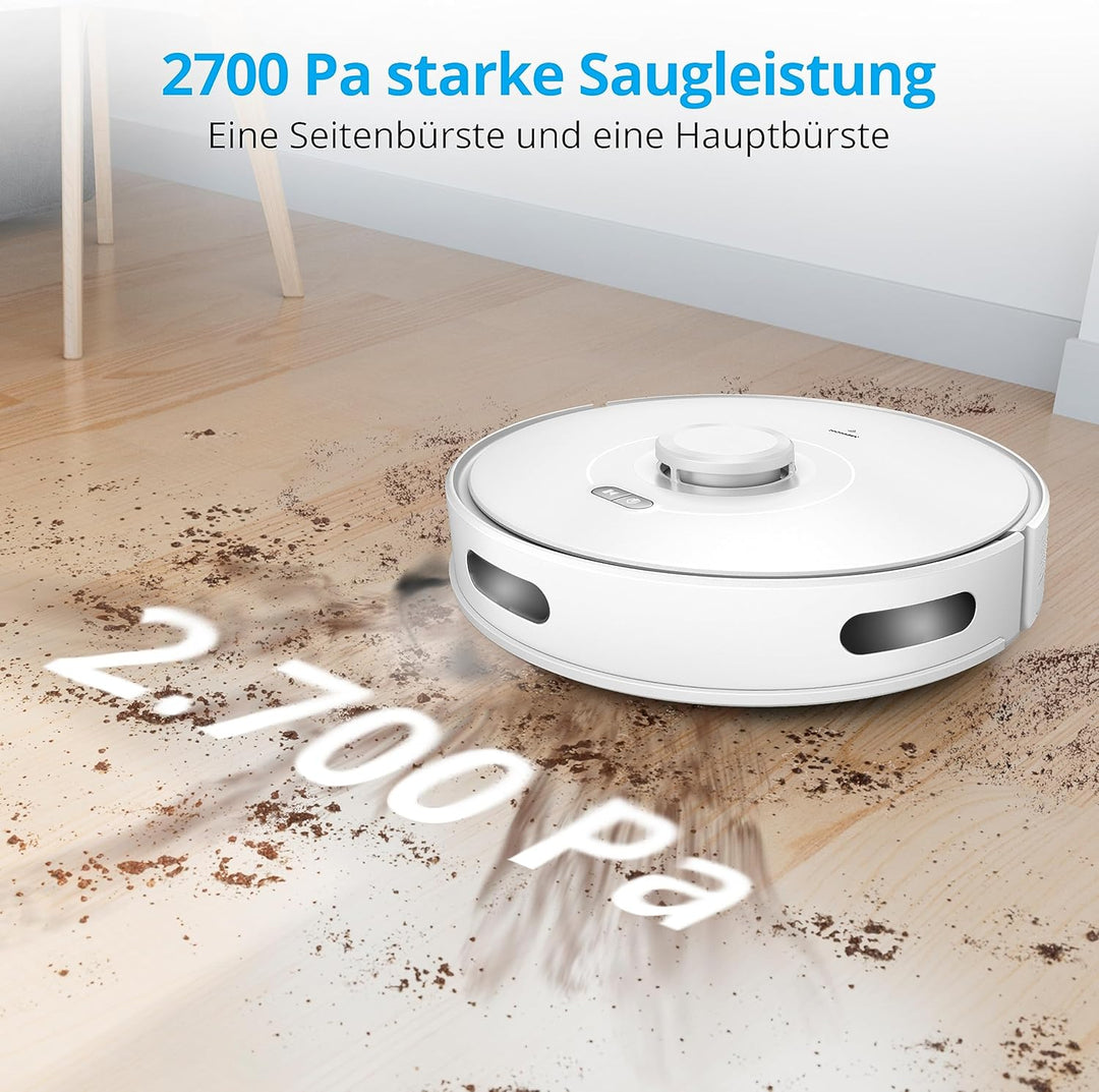 MEDION Saugroboter mit Lasernavigation und Wischfunktion X10 SW (Starke 2.700Pa Saugkraft, 2in1 Robo