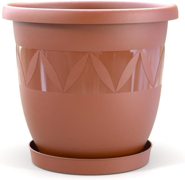 Plastard Blumentöpfe 5er Set 30 cm Durchmesser Terrakotta runder Pflanzkübel mit Untersetzer aus Kun
