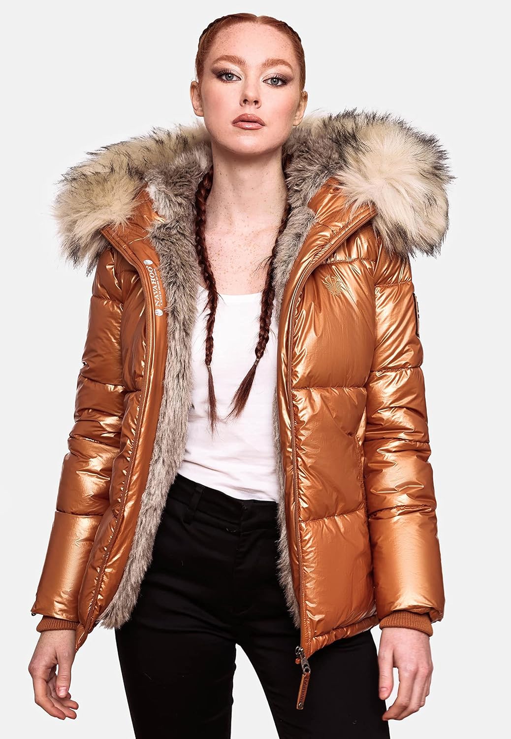 Navahoo Damen Winterjacke Steppjacke warm mit Kunstfellkapuze Tikunaa XS-XL XS Rusty Cinnamon, XS Ru