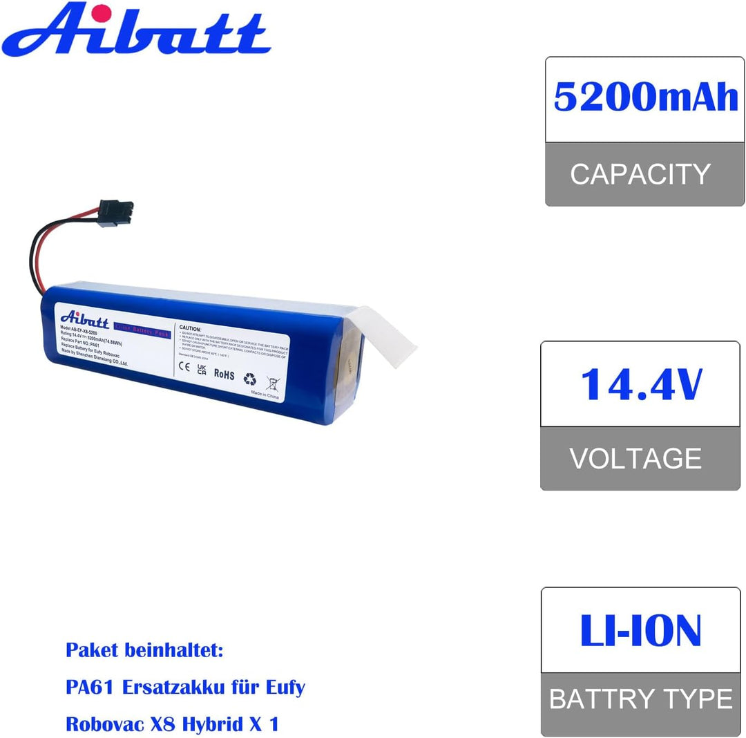 5200mAh Ersatzakku für Eufy Robovac X8, RoboVac X8 Hybrid, RoboVac X8 Hybrid White, RoboVac X8 White