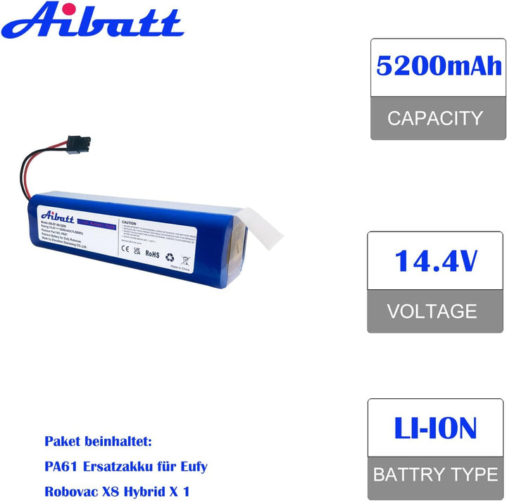 5200mAh Ersatzakku für Eufy Robovac X8, RoboVac X8 Hybrid, RoboVac X8 Hybrid White, RoboVac X8 White