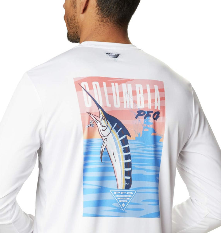 Columbia Herren Terminal Tackle PFG Vintage Fish Long Sleeve S Weiss/Marlin, S Weiss/Marlin