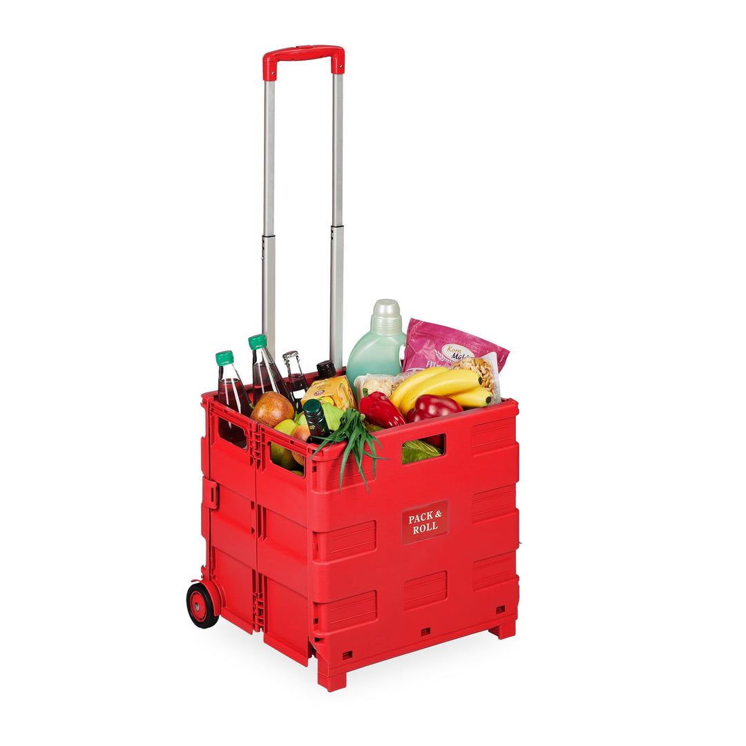 Relaxdays Einkaufstrolley, Klapptrolley mit Rollen & Teleskopgriff, bis 35 kg, Faltbare Einkaufshilf