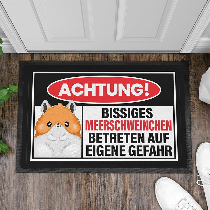 Trendation - Achtung Bissiges Meerschweinchen Fussmatte Geschenk Meerschweinchen Mama Spruch 60x40 c