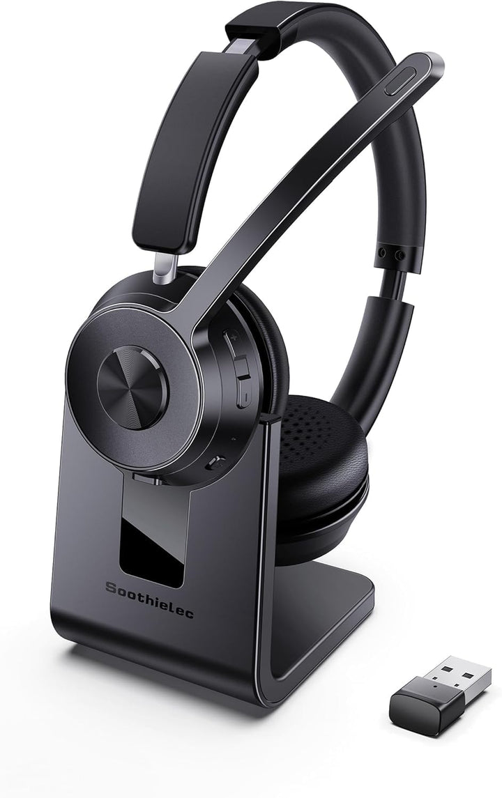 Soothielec Bluetooth Headset, Kabelloses Headset mit Mikrofon mit Geräuschunterdrückung, bestes Head