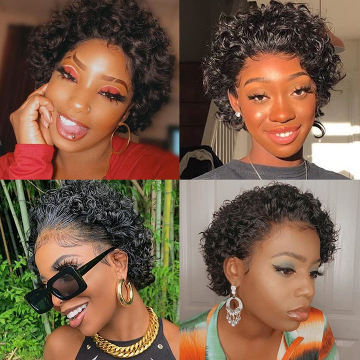 DaiMer Lace Pixie Cut Wigs Lace Front Short Curly Human Hair Wigs for Women Natural Hairline 130% De