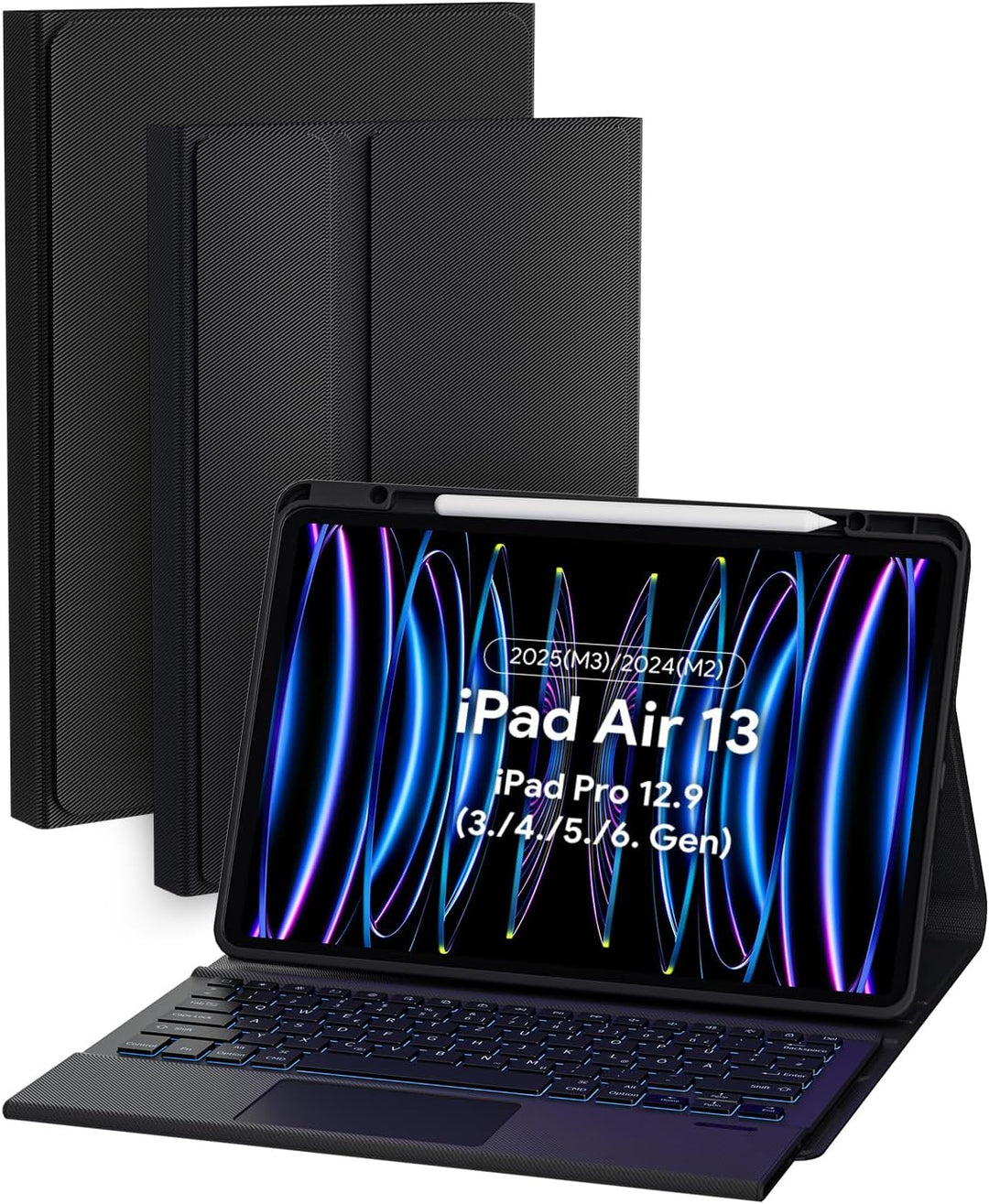 Doohoeek Schutzhülle mit Tastatur für iPad Air 13 2025(M3)/2024(M2), iPad Pro 12,9 Zoll 6./5./4./3.