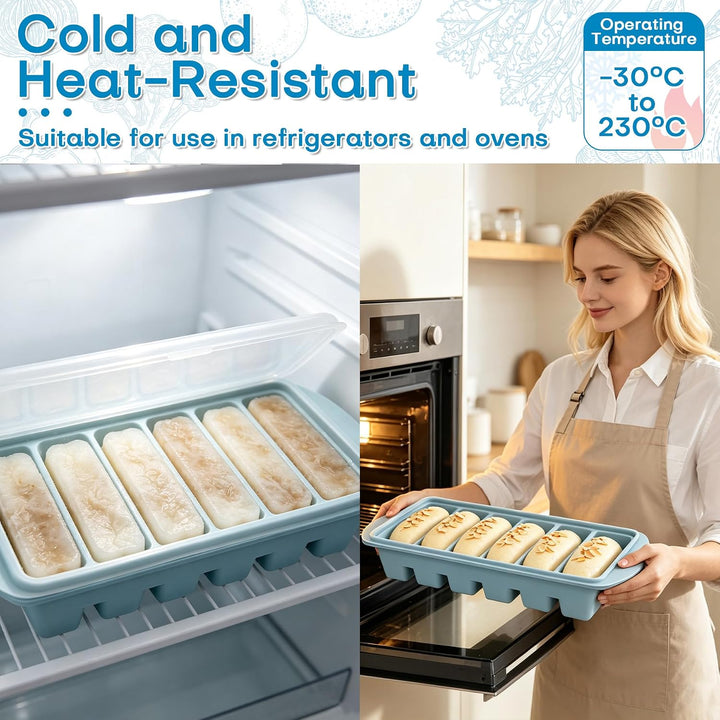 VEEKAY 2er Set Silikon Gefrierform mit Deckel, Gefriertablett, 125ml Portionsform für Suppe &amp; Brühe,