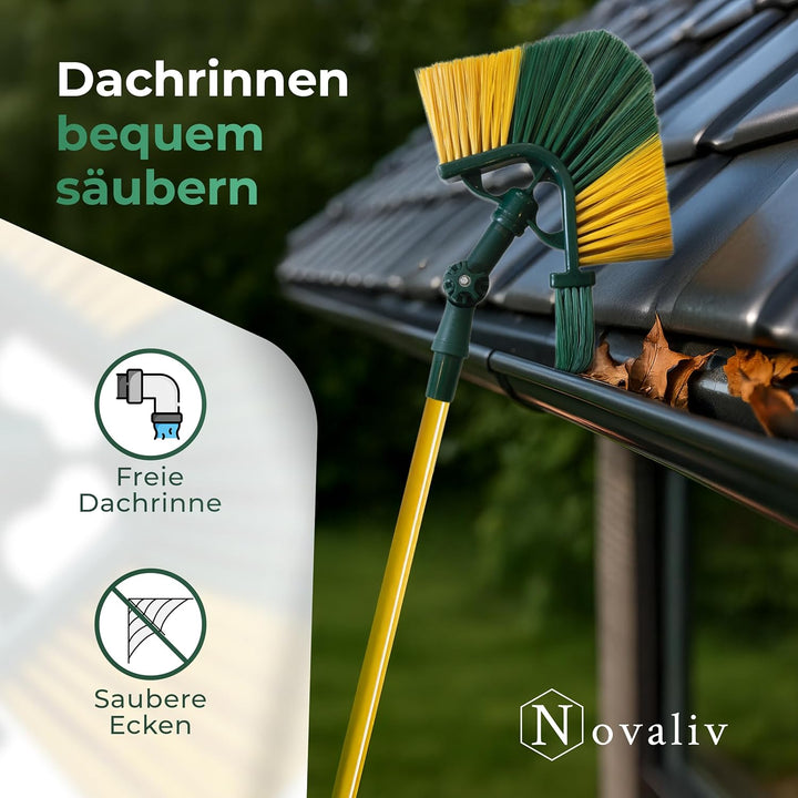 Novaliv 2X Dachrinnenbürste & Eckenbürste mit Schaber & Teleskopstiel 3,3m, Dachrinnen Reinigung Bes