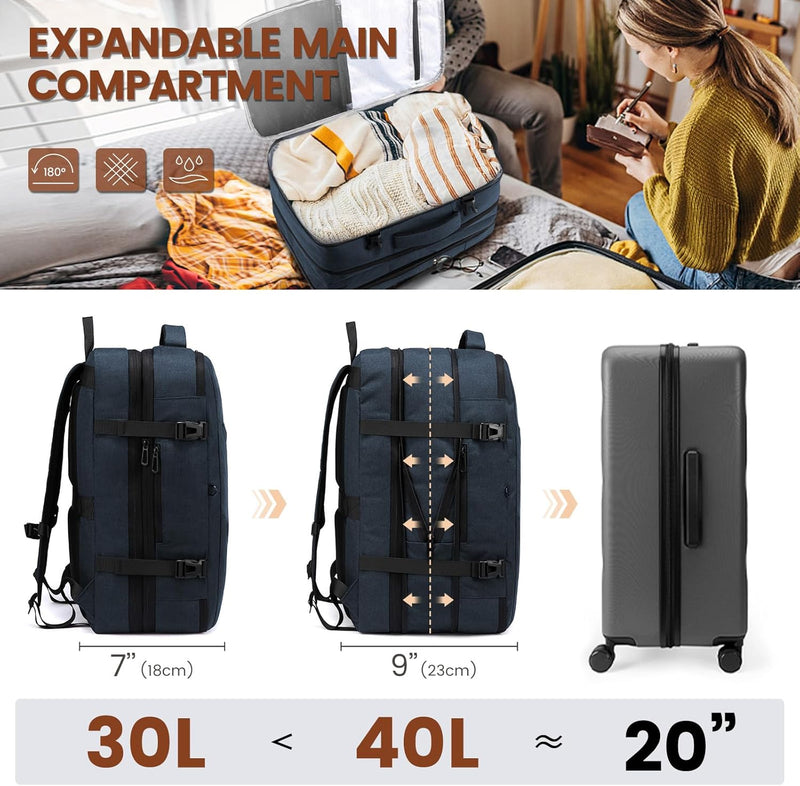 LOVEVOOK 30-40L Rucksack Handgepäck Reiserucksack Flugzeug Herren Damen, erweiterbar Travel Backpack