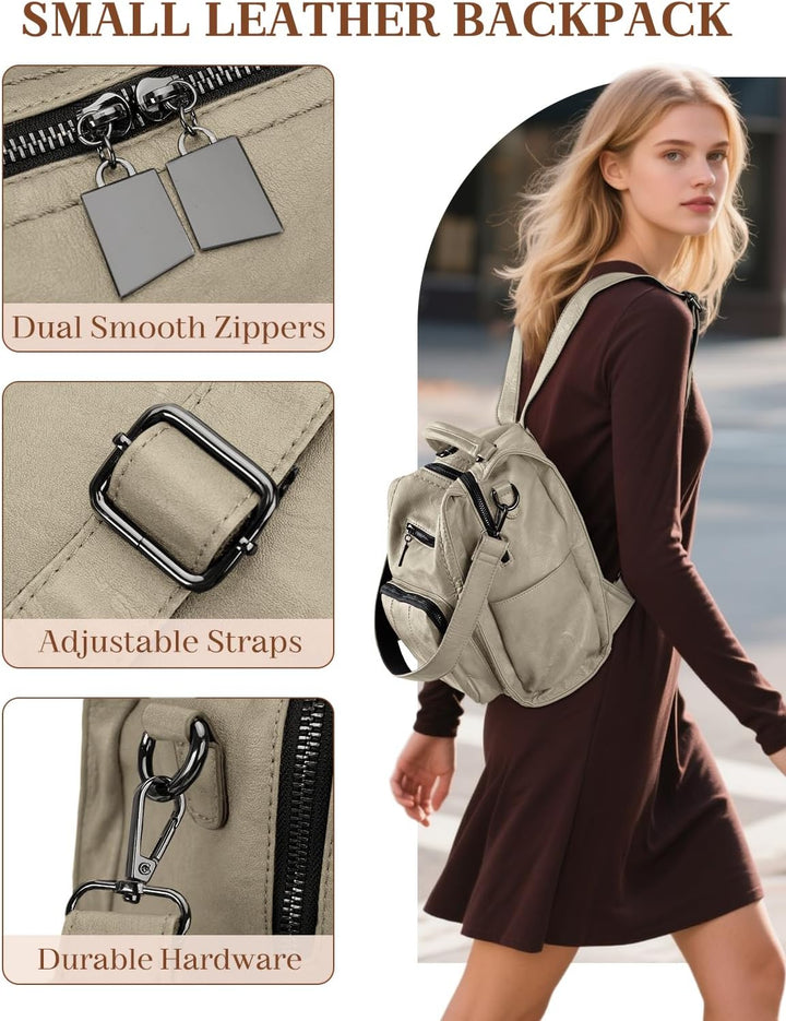 RAVUO Rucksack Damen Klein, PU Leder Kleiner Damen-Rucksackhandtaschen Mini Cityrucksack Wasserdicht