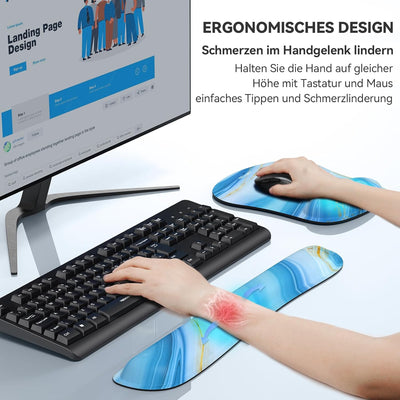 TECKNET Mauspad mit Handauflage, Gelkissen Mousepad und Ergonomische Memory Foam Tastatur Handgelenk