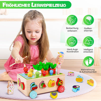 Goffii Montessori Spielzeug, Kinder Baby 8-in-1 Holzspielzeug, Bauernhof Autos, Karotten ernten Sort