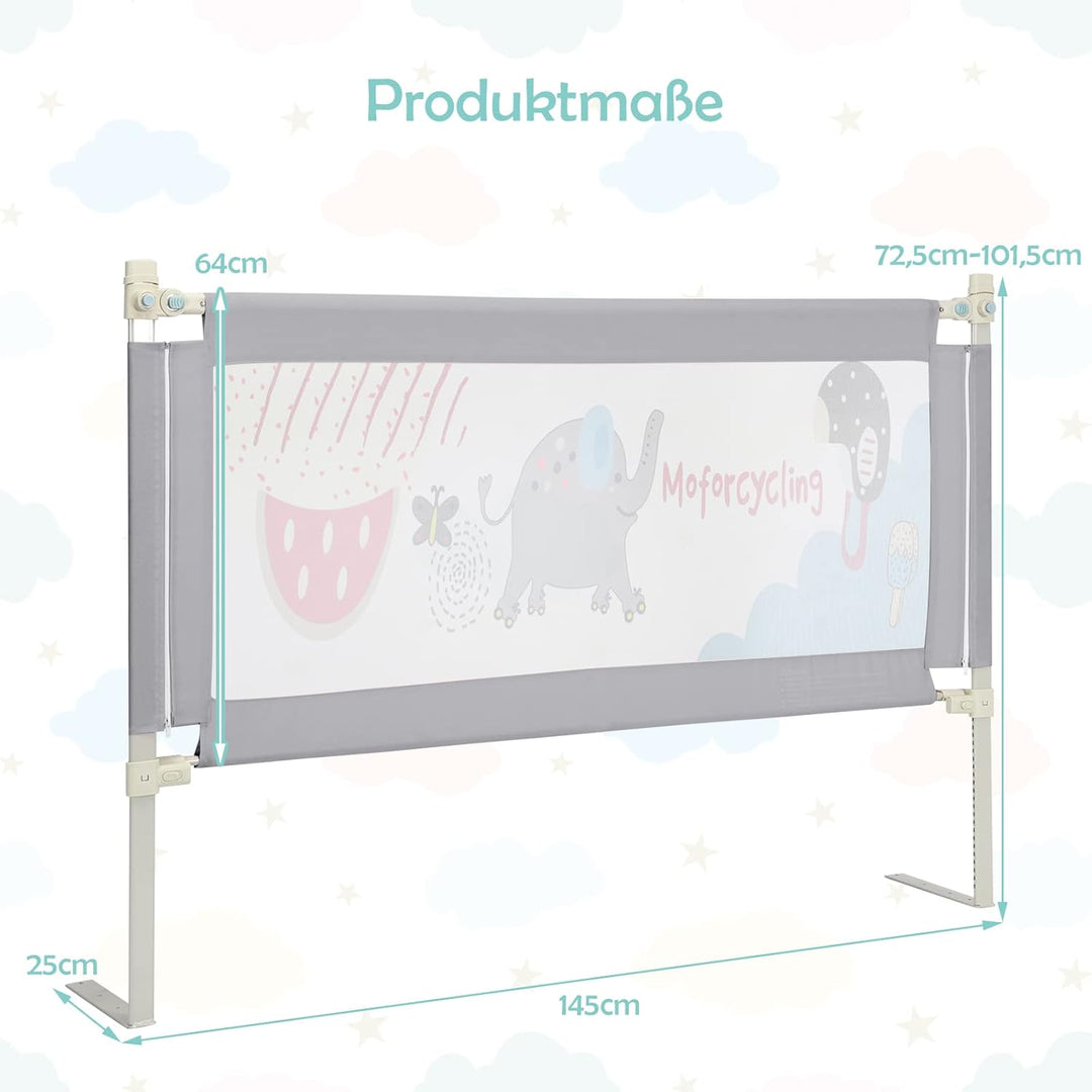 COSTWAY 145cm/175cm Bettgitter, 24 Stufen höhenverstellbares Babygitter mit doppeltem Verschluss & R