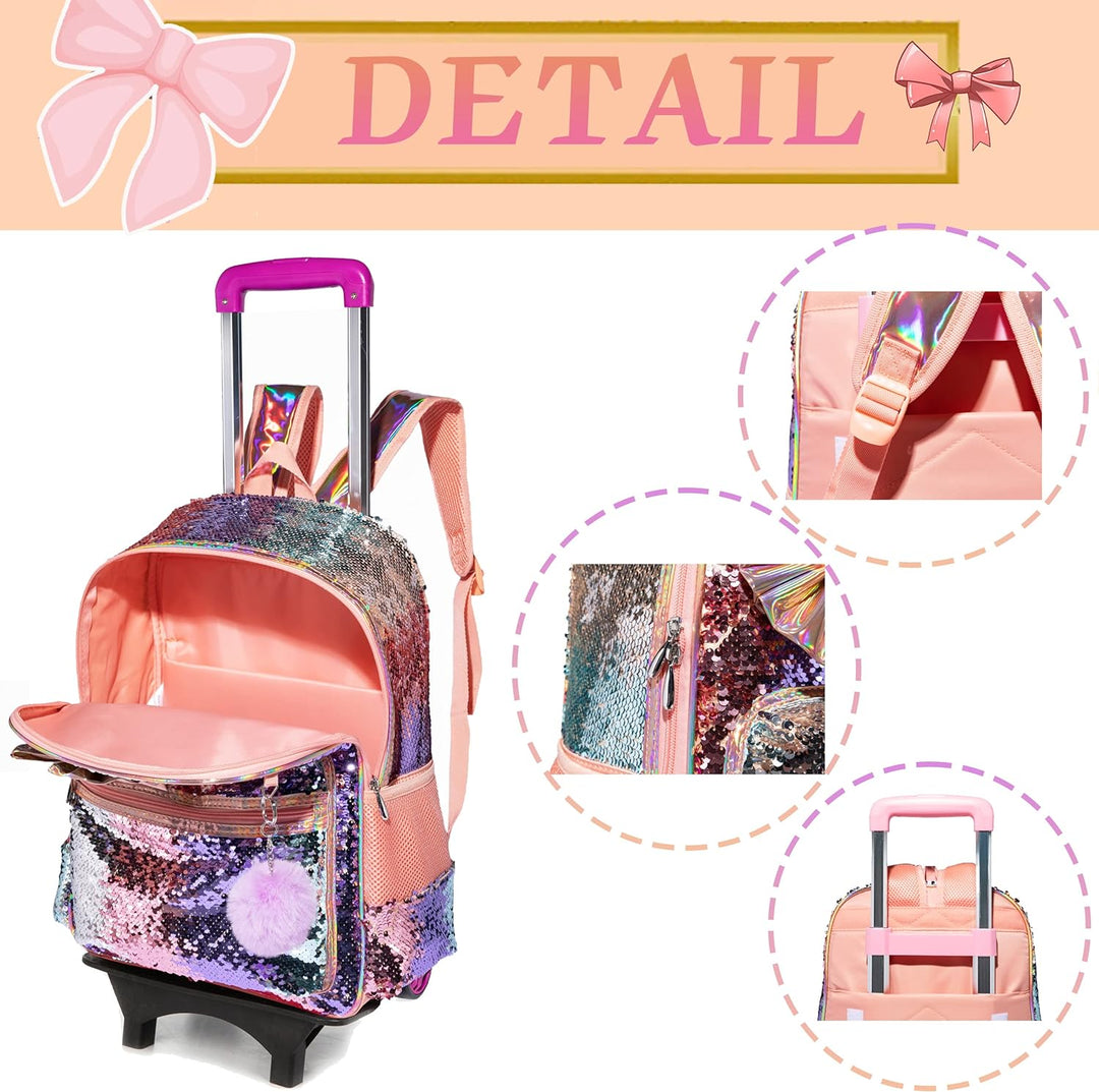 HTgroce Bogen Rucksack Trolley Mädchen Schultaschen Trolley, Grundschule Trolley Rucksack mit Lunch