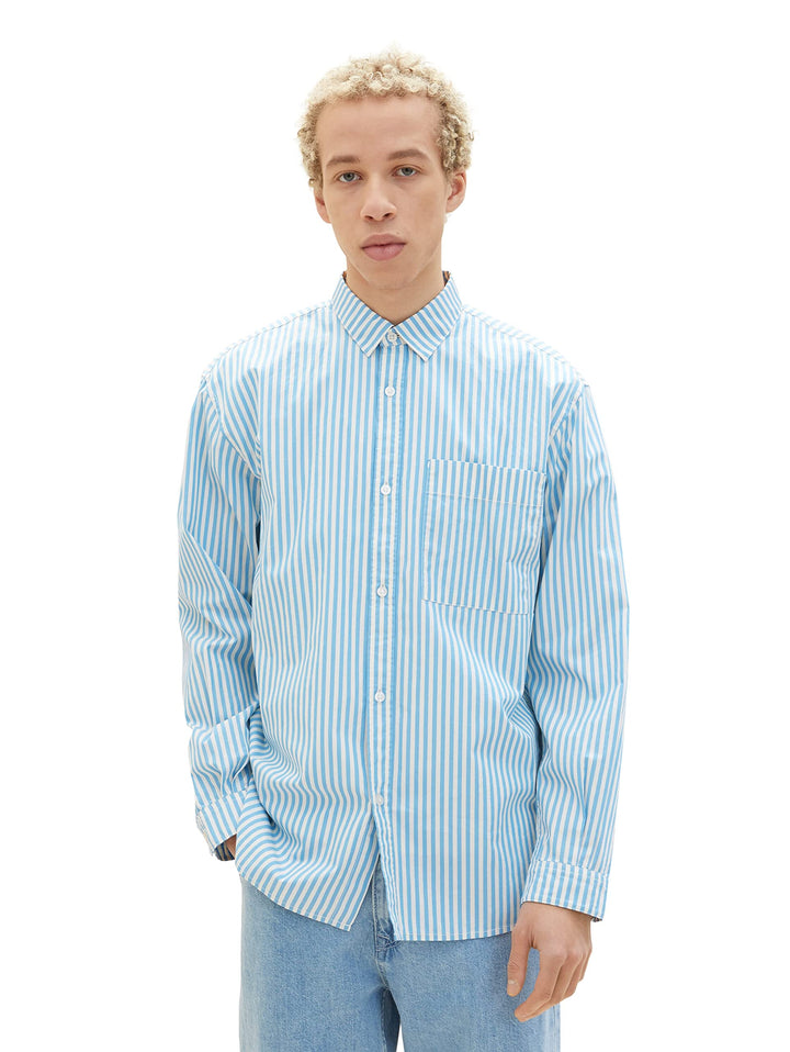TOM TAILOR Denim Herren Relaxed Fit Hemd mit Streifen S 31564 - Sky Blue Off White Stripe, S 31564 -