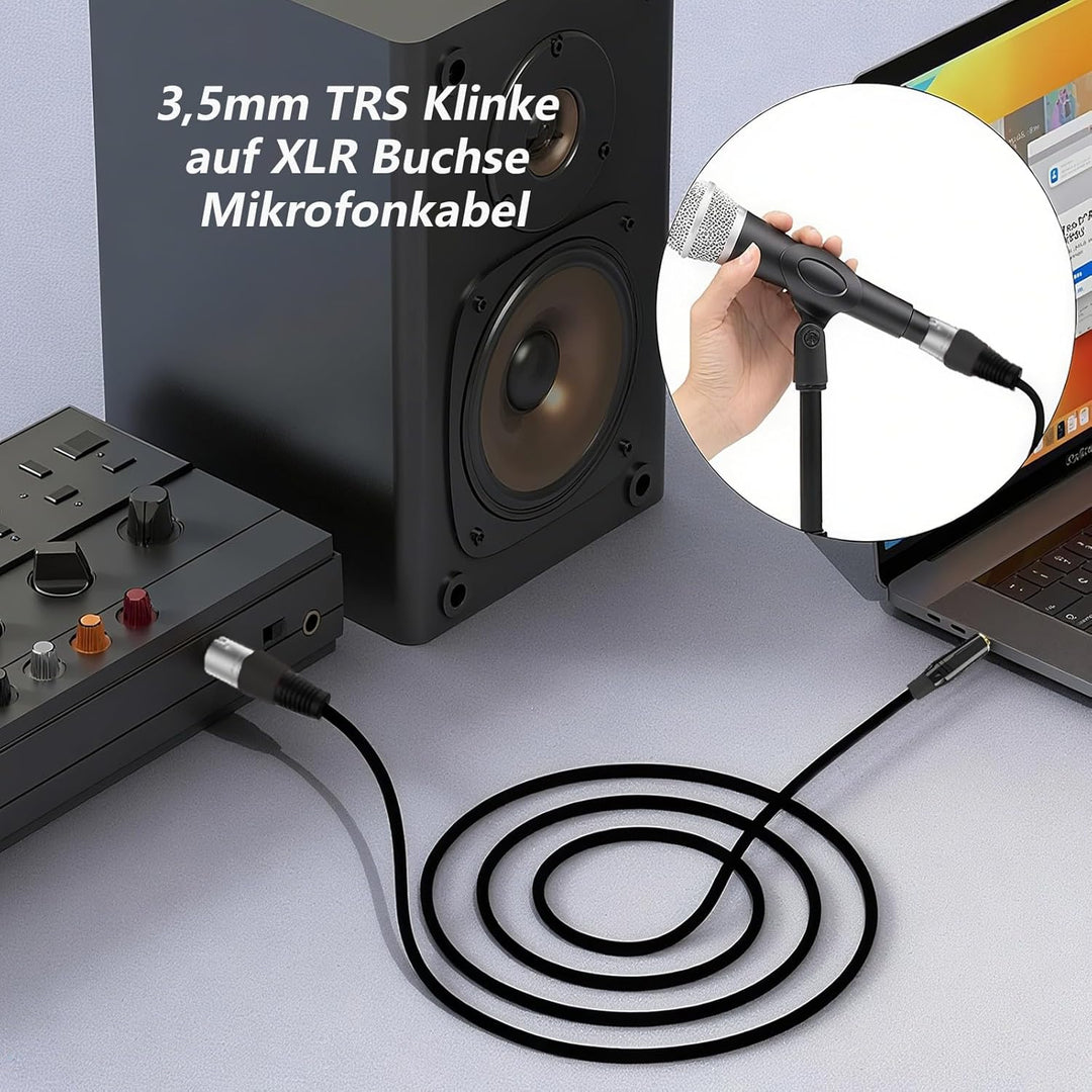 2 Pack XLR auf klinke 3,5mm Mikrofonkabel, 3.5mm TRS zu XLR weibliches 3 Pin Mikrofonkabel kompatibe