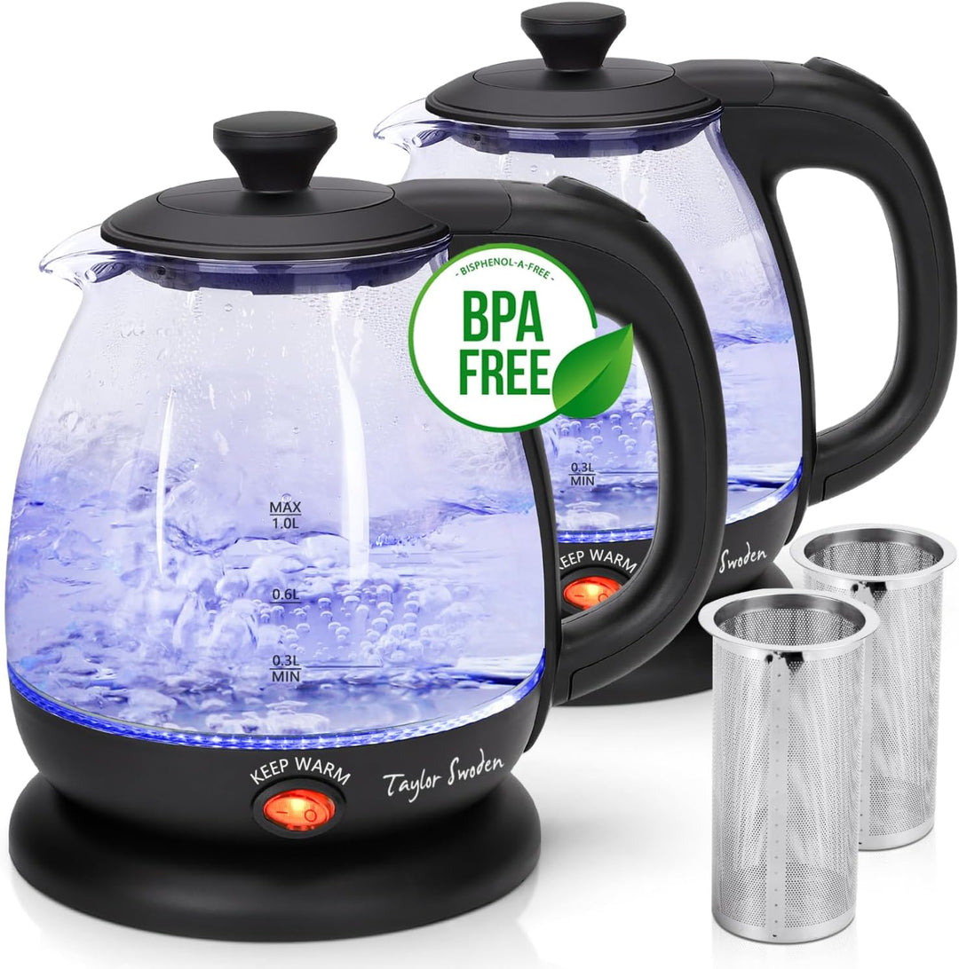Taylor Swoden Wasserkocher Klein,1 Liter Wasserkocher Glas Led, 2200W Electric Kettle, Warmhaltefunk