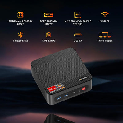 BOSGAME P3 Mini PC Gaming, AMD Radeon 680M Ryzen 9 6900HX 8K/16T Mini-Computer, 32GB DDR5 1TB PCIe 4