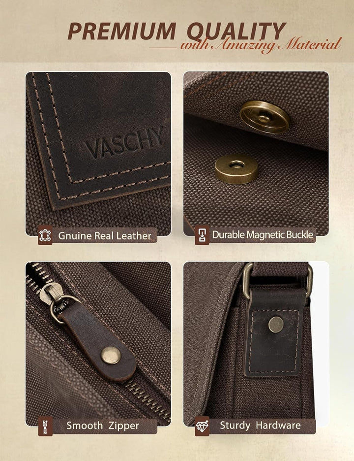 VASCHY Klein Umhängetasche Herren mit RFID-Schutz,Vintage Messenger Bag Herrentasche Schultertasche