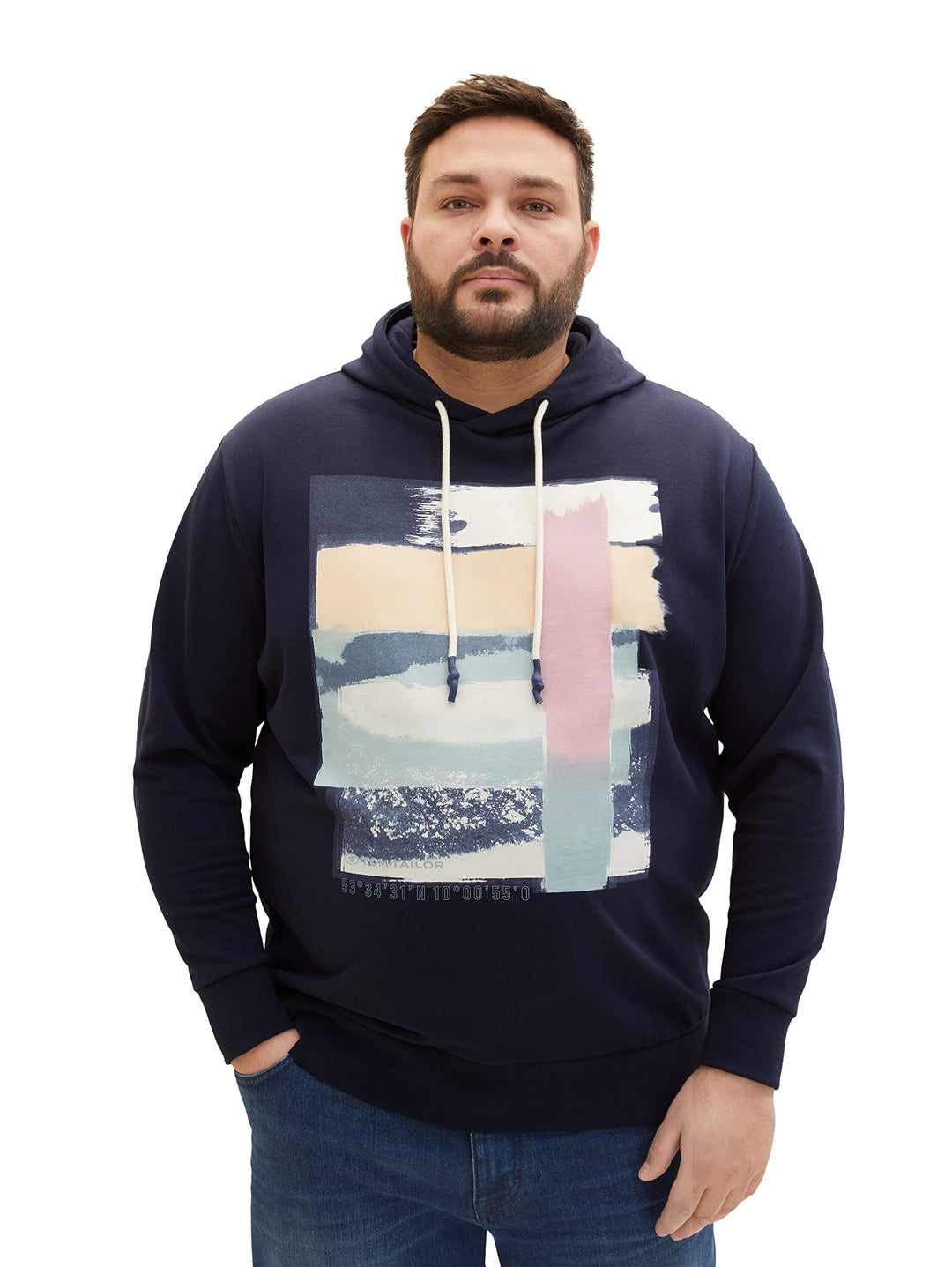 TOM TAILOR Herren Plussize Hoodie Sweatshirt mit Print, 10668 - Sky Captain Blue
