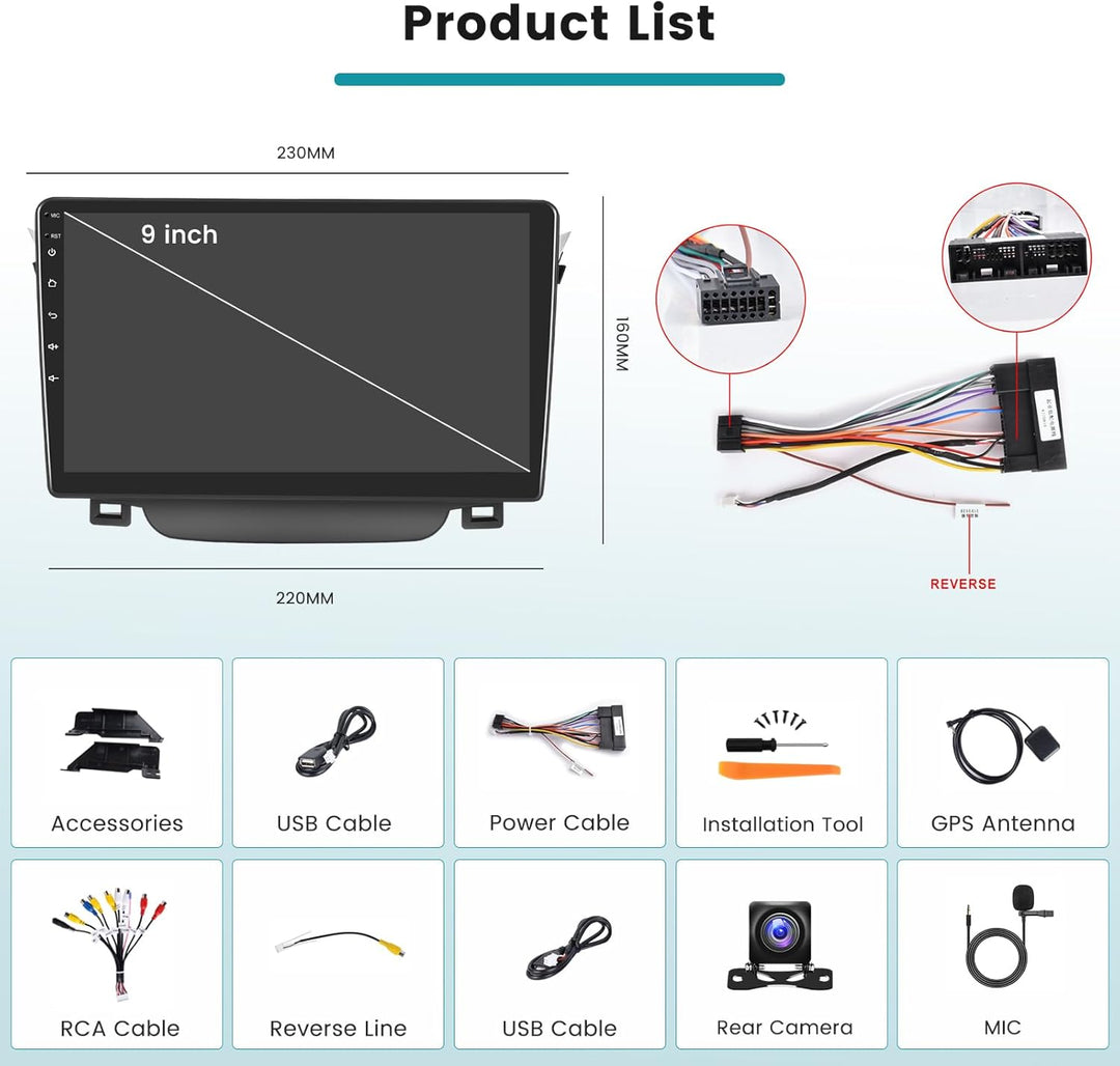 Hikity 2+64G Autoradio Navi Für Hyundai i30 2011-2015 mit Wireless Carplay Android Auto Mirror Link,