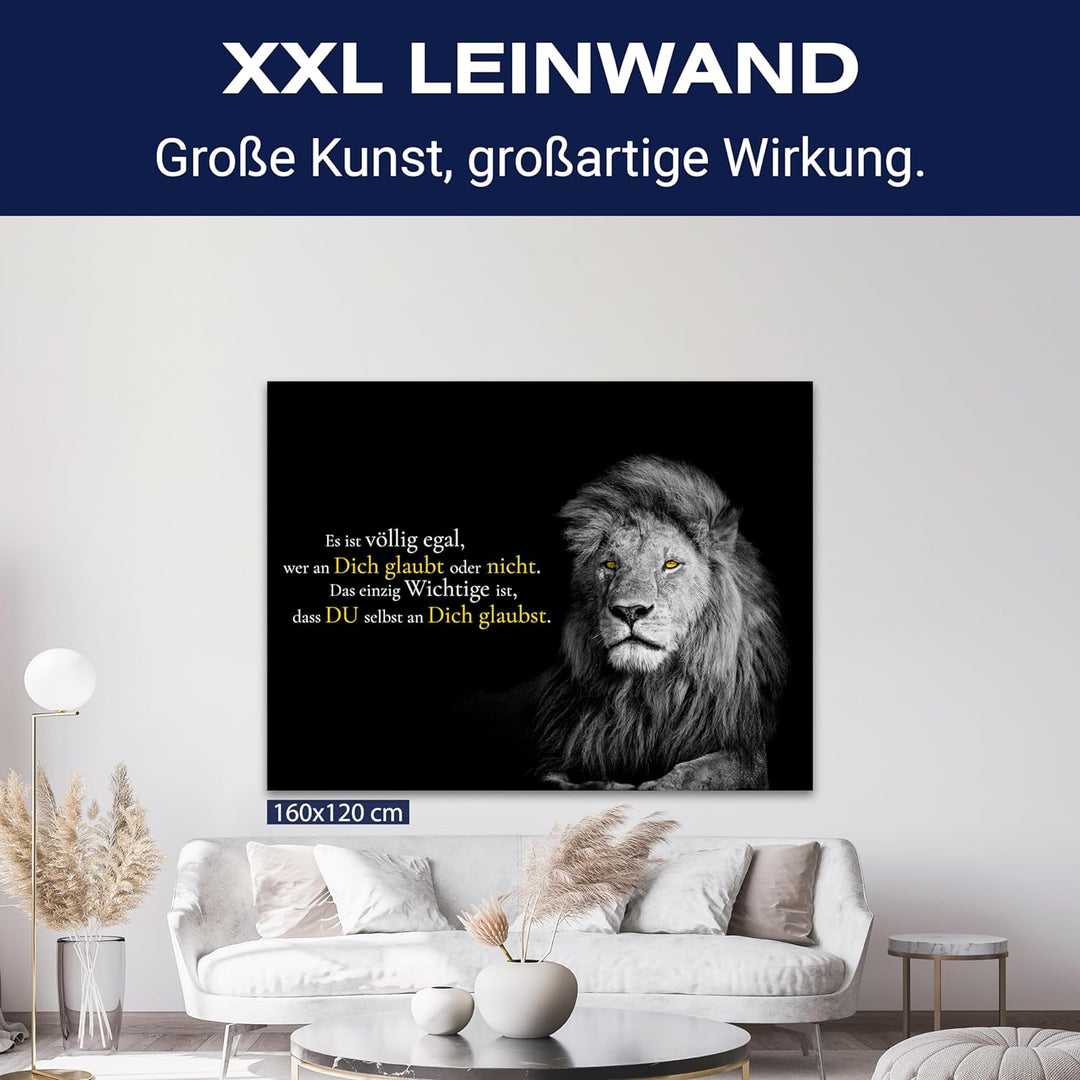 wandmotiv24 Motivations Leinwandbild, Grösse 40x30cm, Querformat, Glaub an Dich, Löwe, Schwarz, Moti