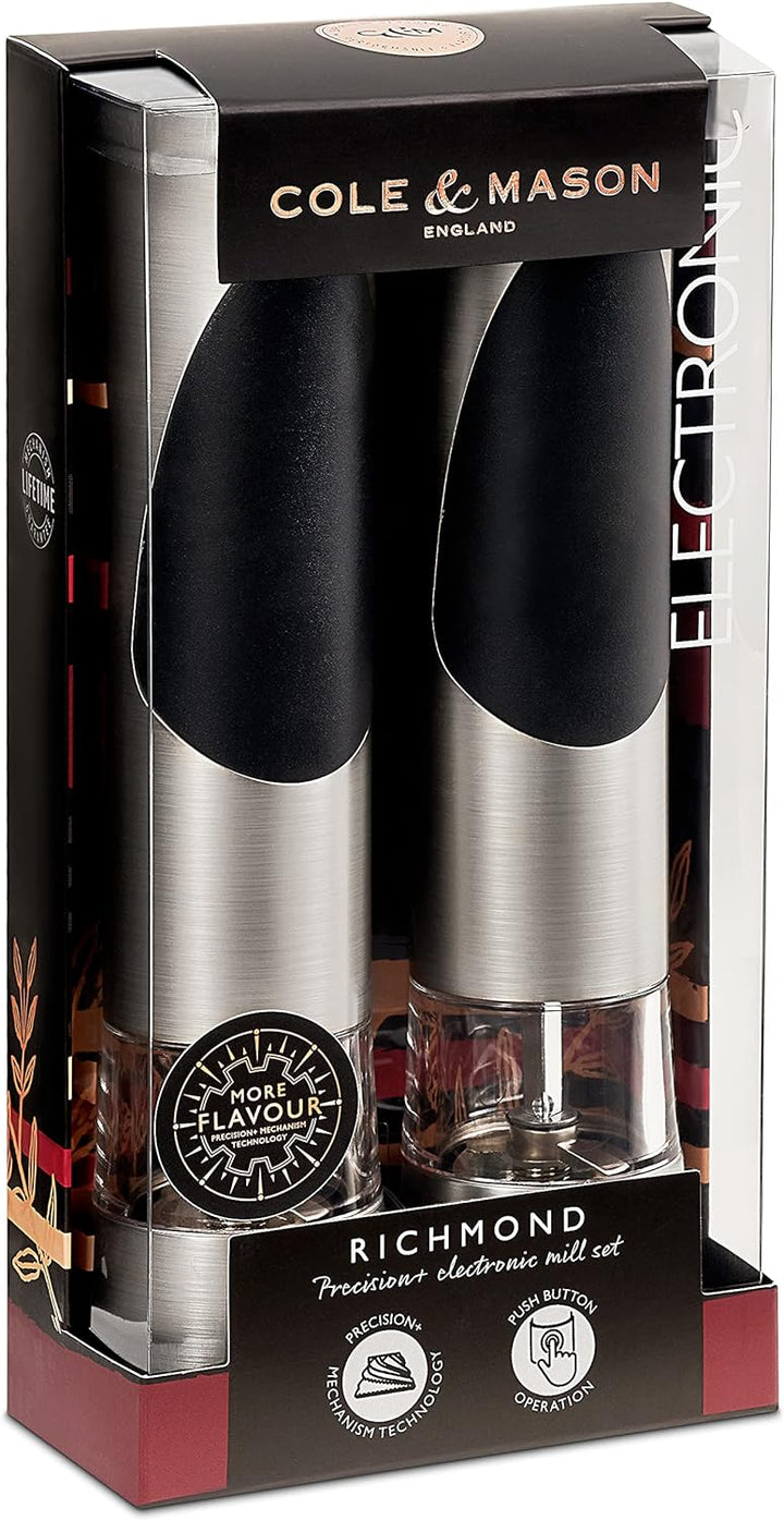 Cole &amp; Mason H90180P Richmond Salz und Pfeffer Mühle Elektrisch 2er Set, Keramikmahlwerk, Gewürzmühl