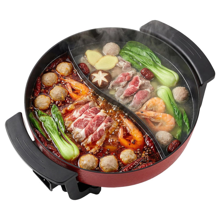 Elektrischer Hot Pot 6 L mit Trennwand, 1360 W und Glasdeckel | Antihaftbeschichteter Aluminiumtopf