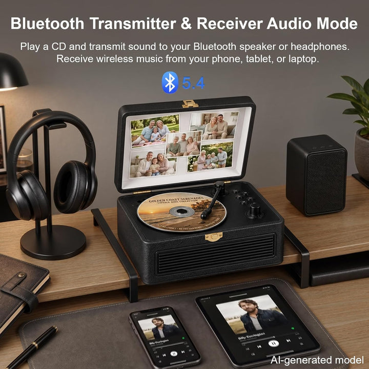 Gueray Tragbarer Bluetooth CD-Player mit Lautsprechern 3600mAh Wiederaufladbarer Vintage CD Spieler
