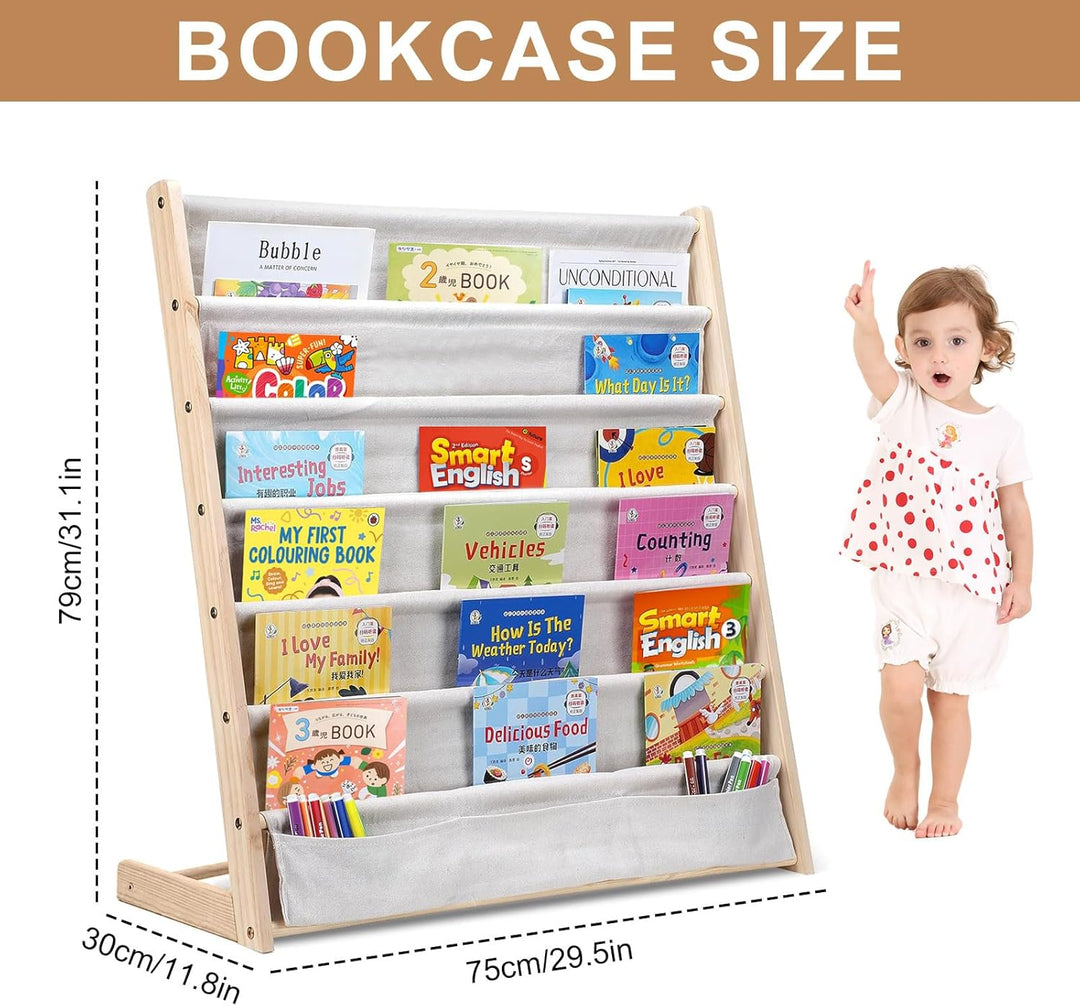 Bücherregal Kinder, Kinder Bücherregal Regal mit 6 Ebenen, Bücher Organizer, Bücherregal aus Naturho