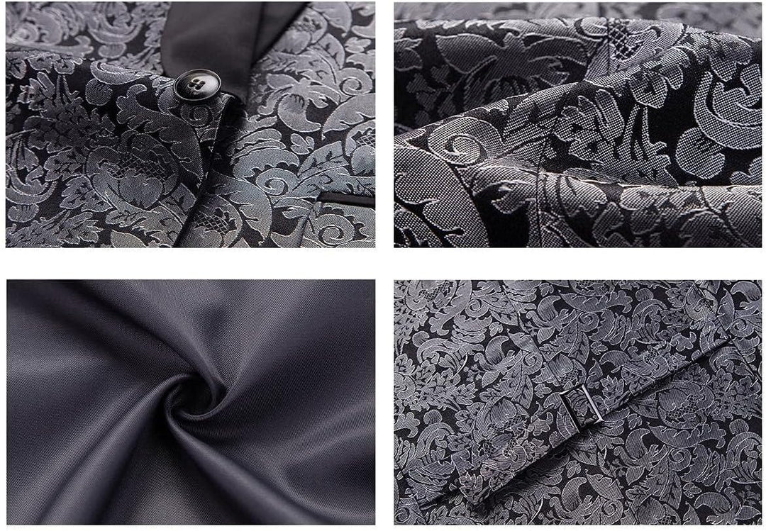 KUDORO Herren Anzüge 3-Teilig Slim Fit Paisley für Hochzeit Party Eine Knöpfe Jacquard Smoking Herre